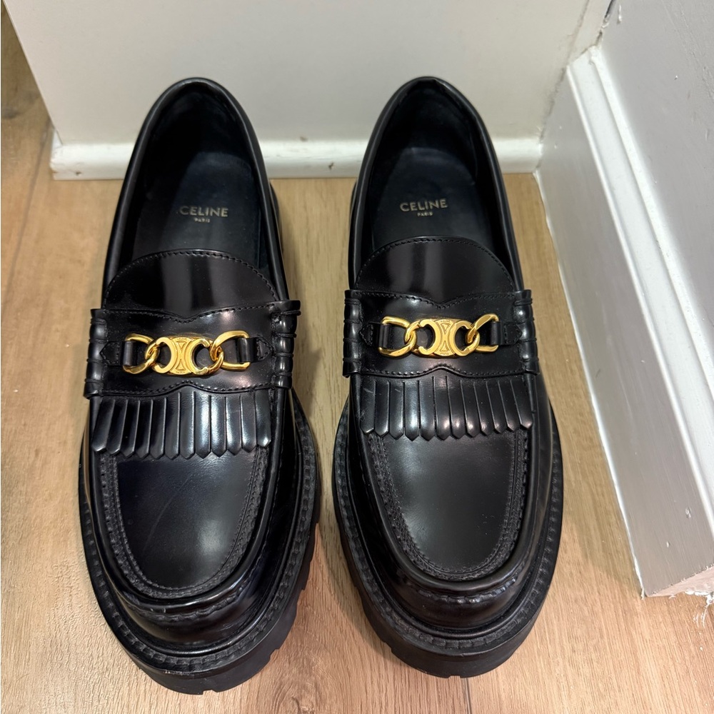 Celine Black Loafers with Gold Accent